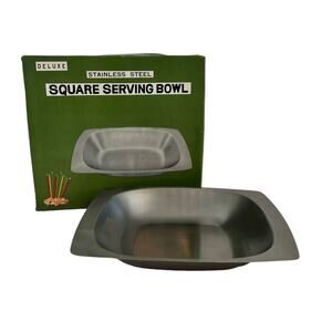 Deluxe Stainless Steel Square Serving Bowl Vintage In Box MCM Mid Century Modern